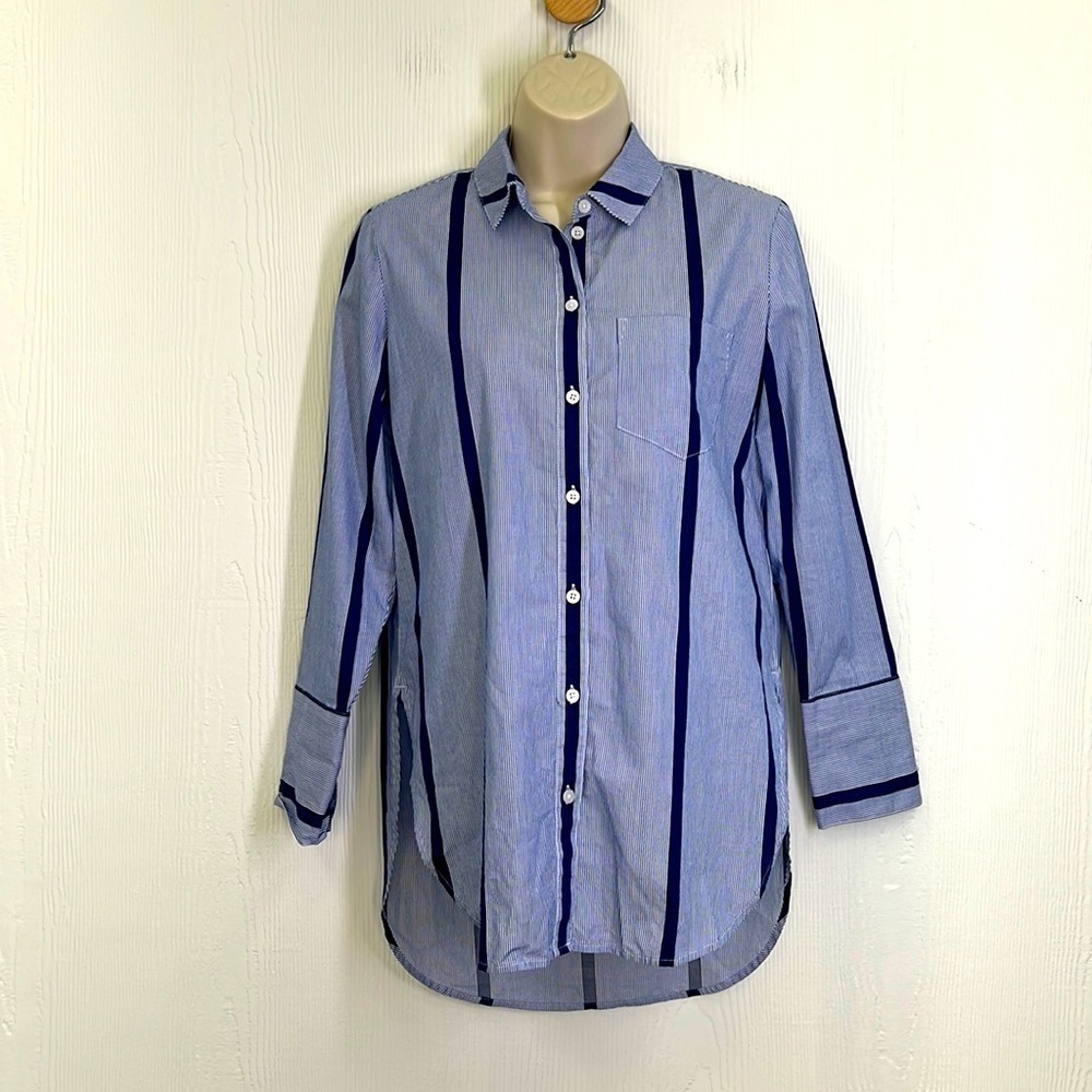 Madewell - Oversized Striped Blue Button Down Tunic Long Sleeve Tunic Size XXS